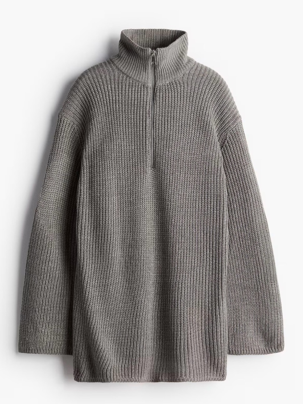 Divided Gray Waffle-Knit Half-Zip Sweater